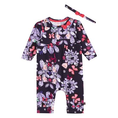 Baker by Ted Baker Girls' multi-coloured floral print sleepsuit with a headband